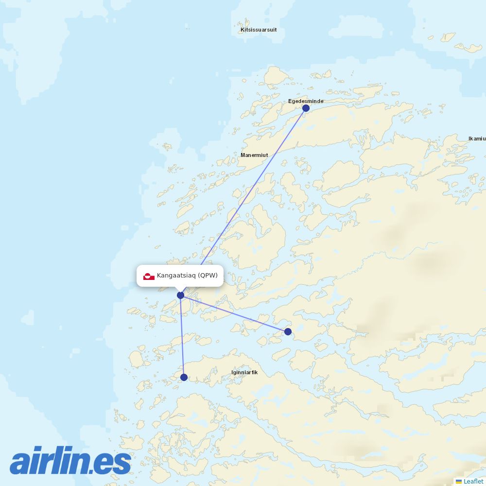 Air Greenland from Kangaatsiaq Heliport destination map