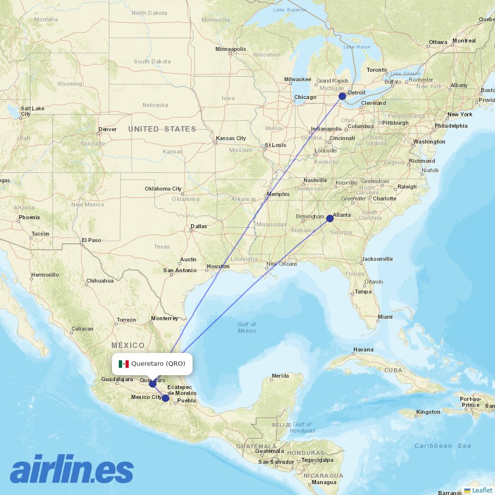 Aeromexico from Ingeniero F Espinoza Gutierrez International destination map