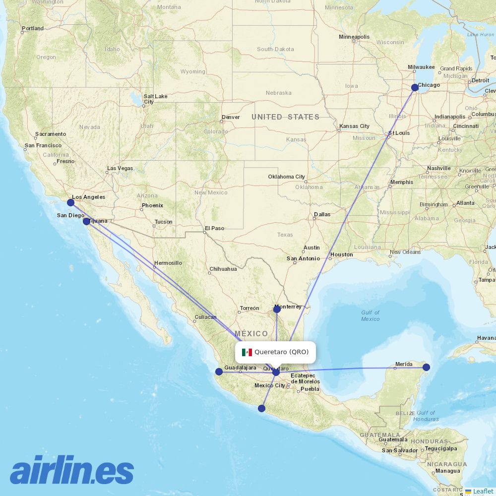 Volaris at QRO route map