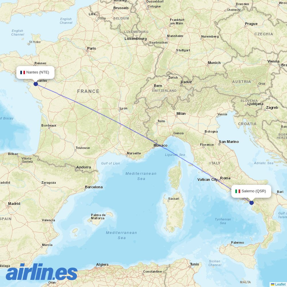 Volotea from Salerno Pontecagnano Airport destination map