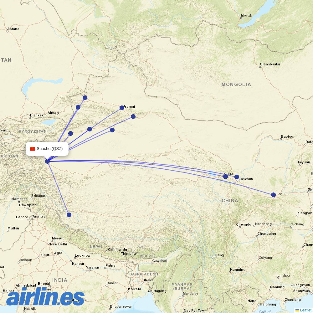Chengdu Airlines from Shache Airport destination map