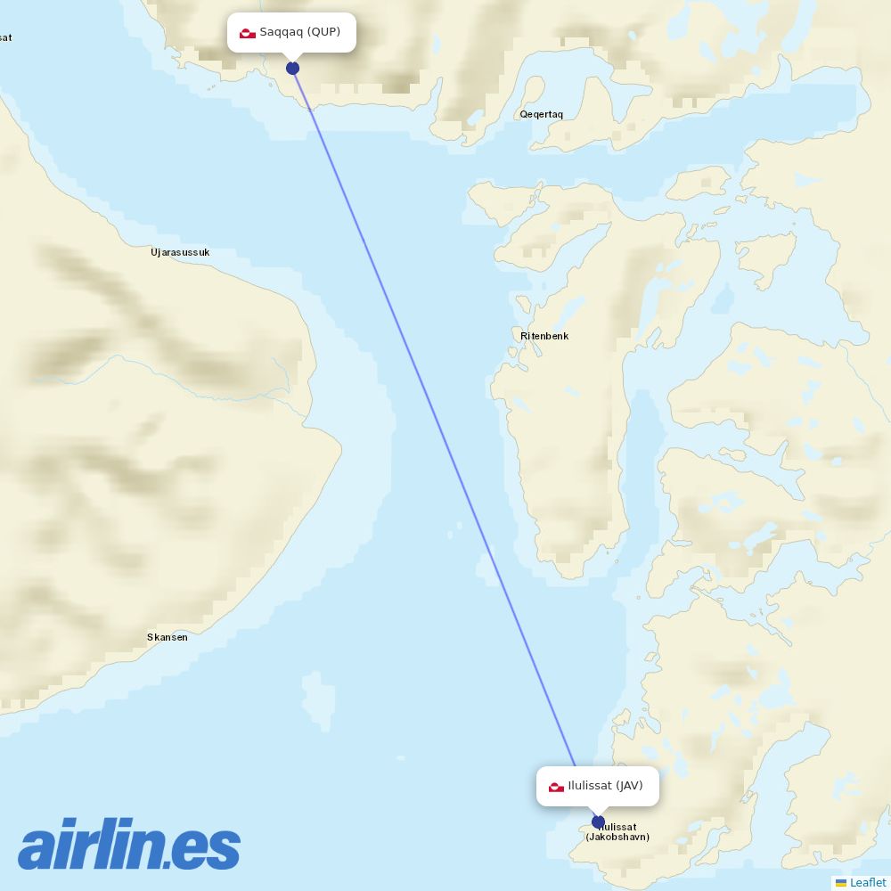 Air Greenland from Saqqaq Heliport destination map