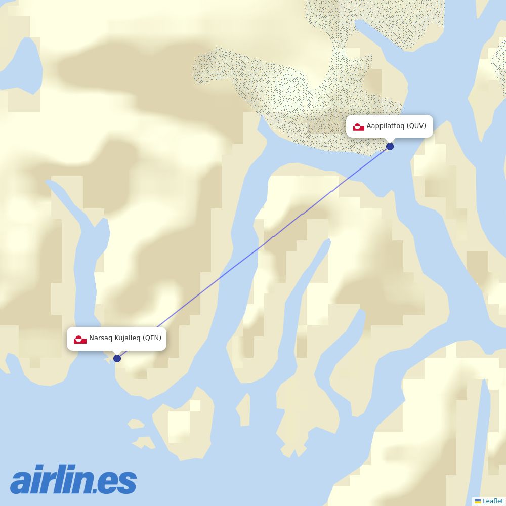 Air Greenland from Aappilattoq-Nanortalik Heliport destination map