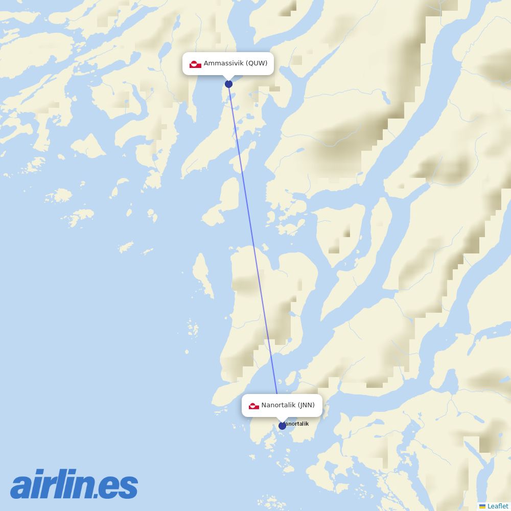Air Greenland from Ammassivik Heliport destination map