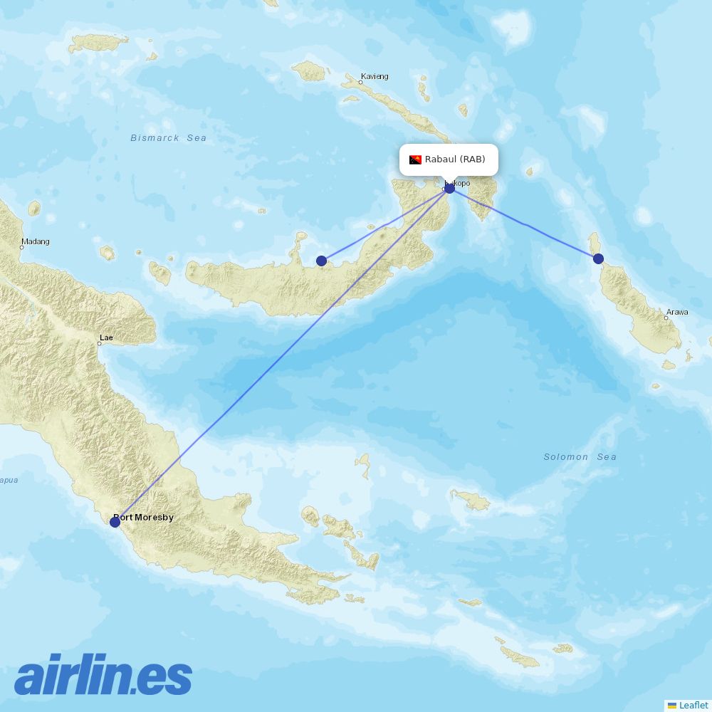 PNG Air from Tokua Airport destination map