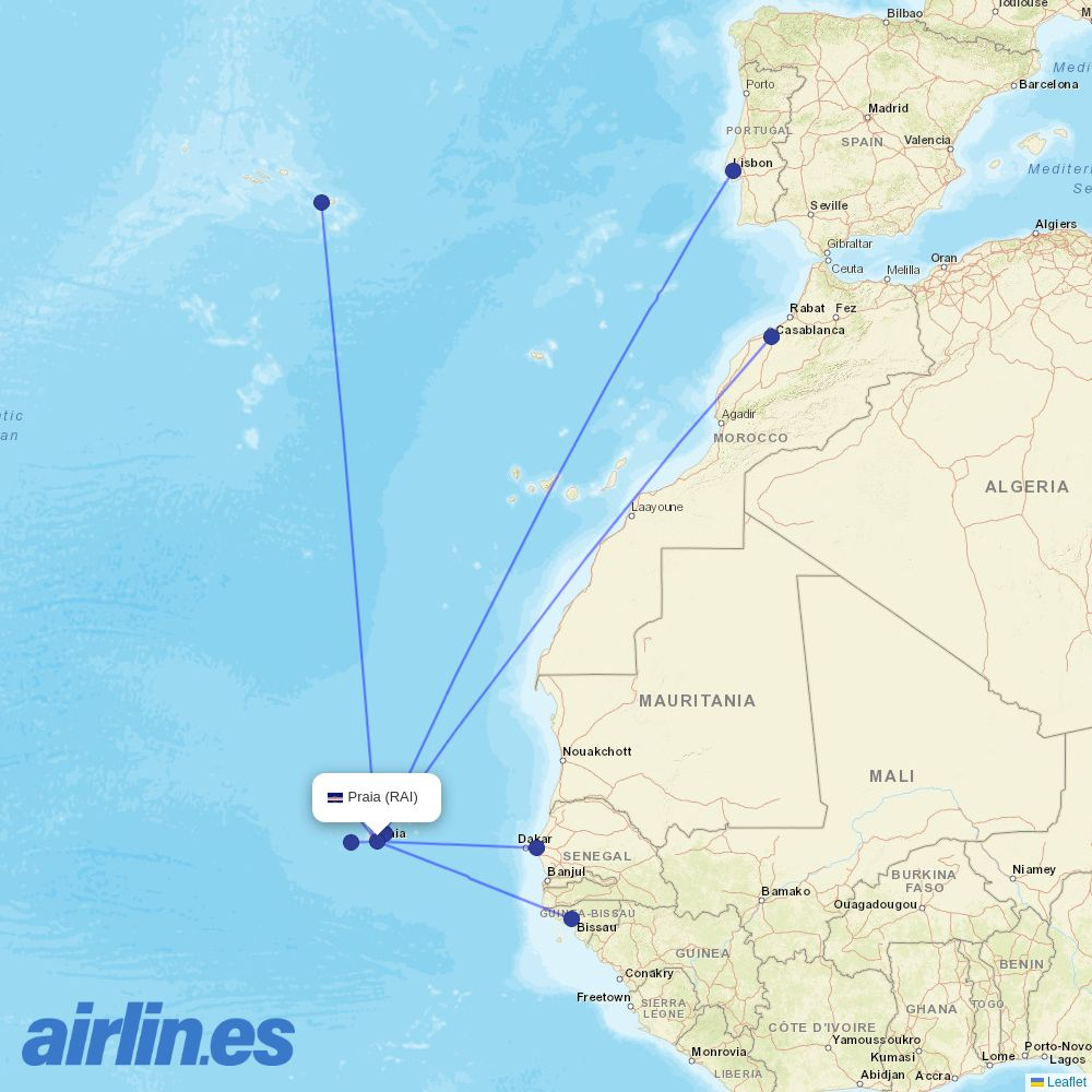 Luxair from Praia destination map