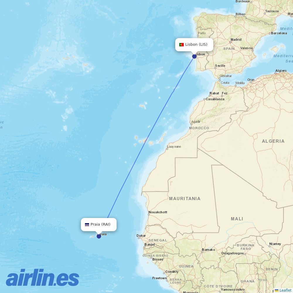 TAP Portugal from Praia destination map