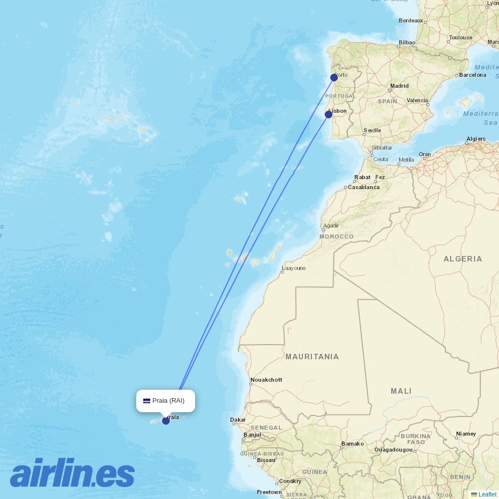 easyJet from Praia destination map
