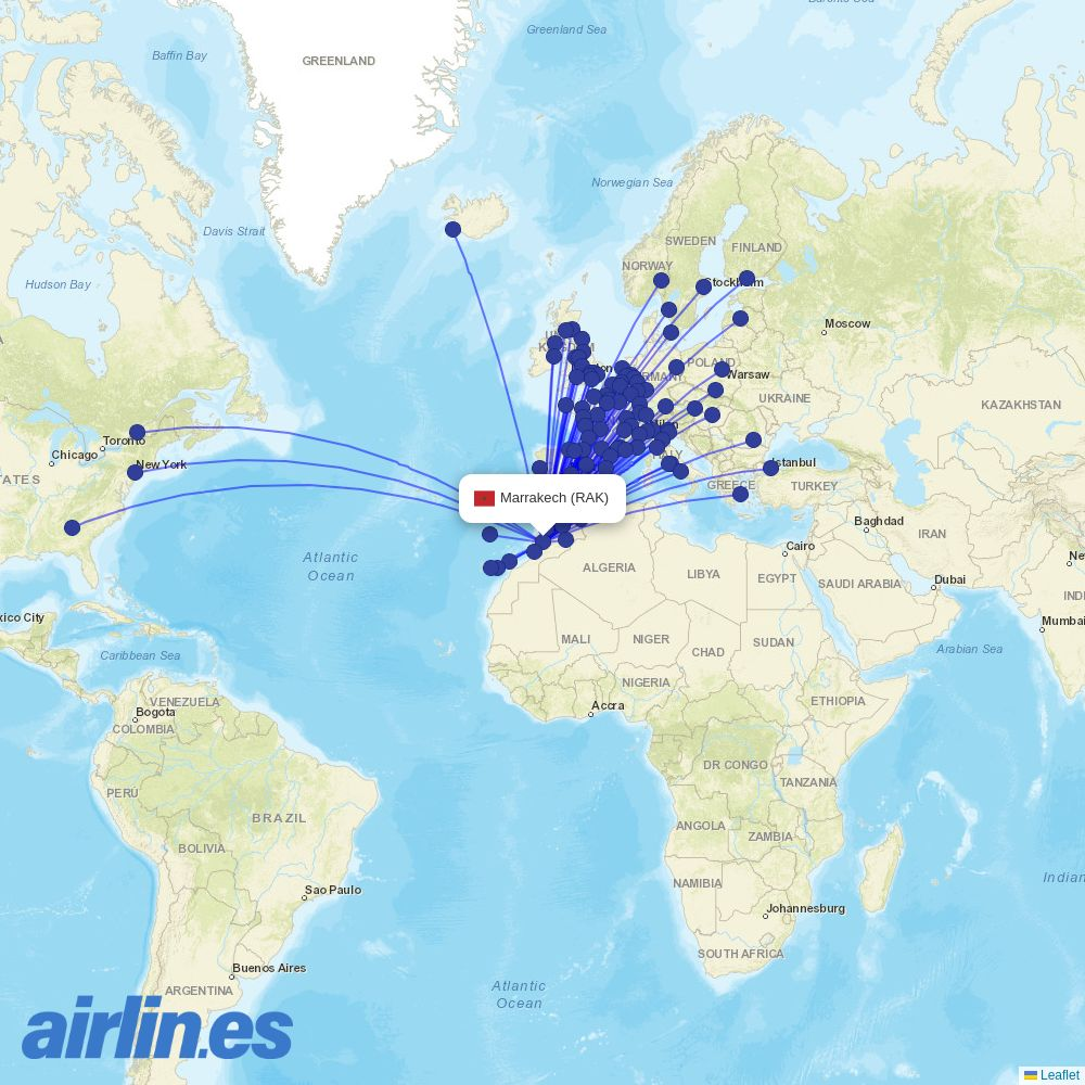 Luxair from Marrakesh Menara Airport destination map