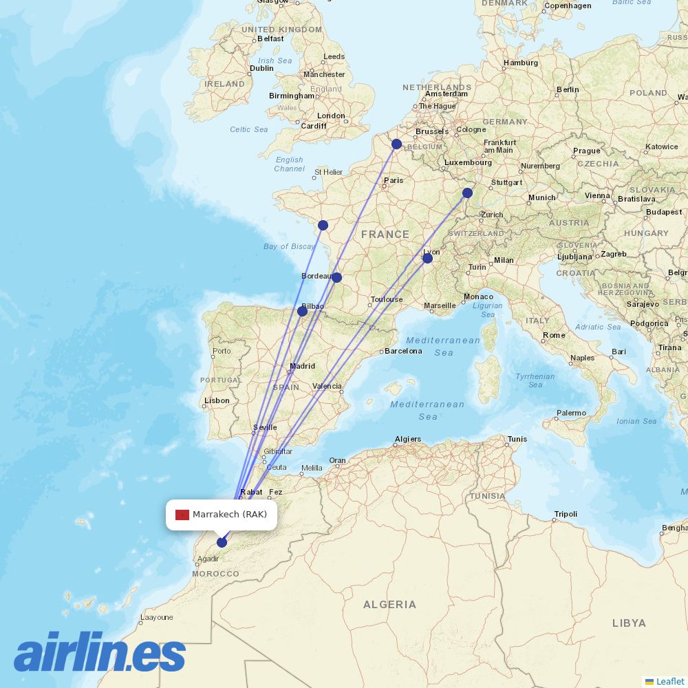 Volotea from Marrakesh Menara Airport destination map