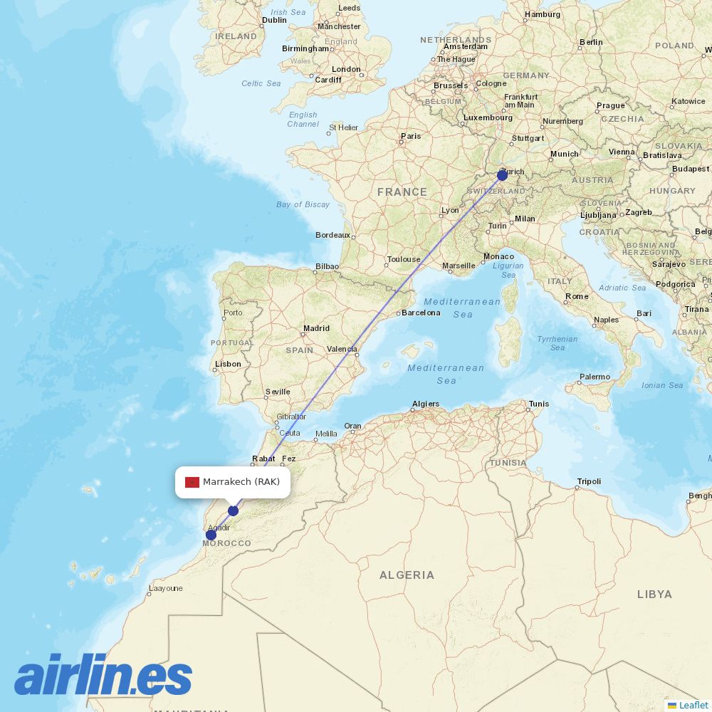 Edelweiss Air from Marrakesh Menara Airport destination map