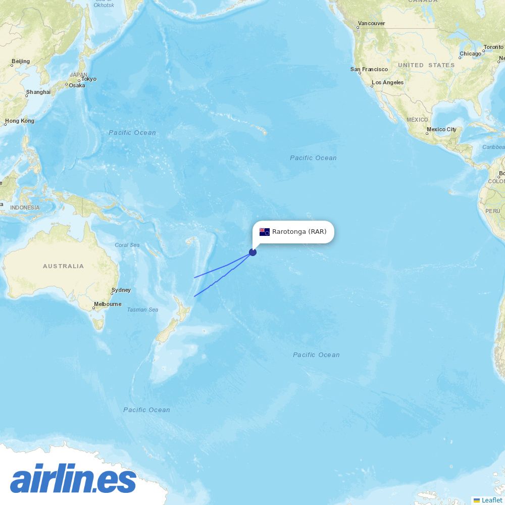 Jetstar from Rarotonga International destination map