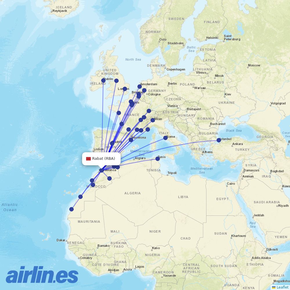 Air Arabia Maroc at RBA route map