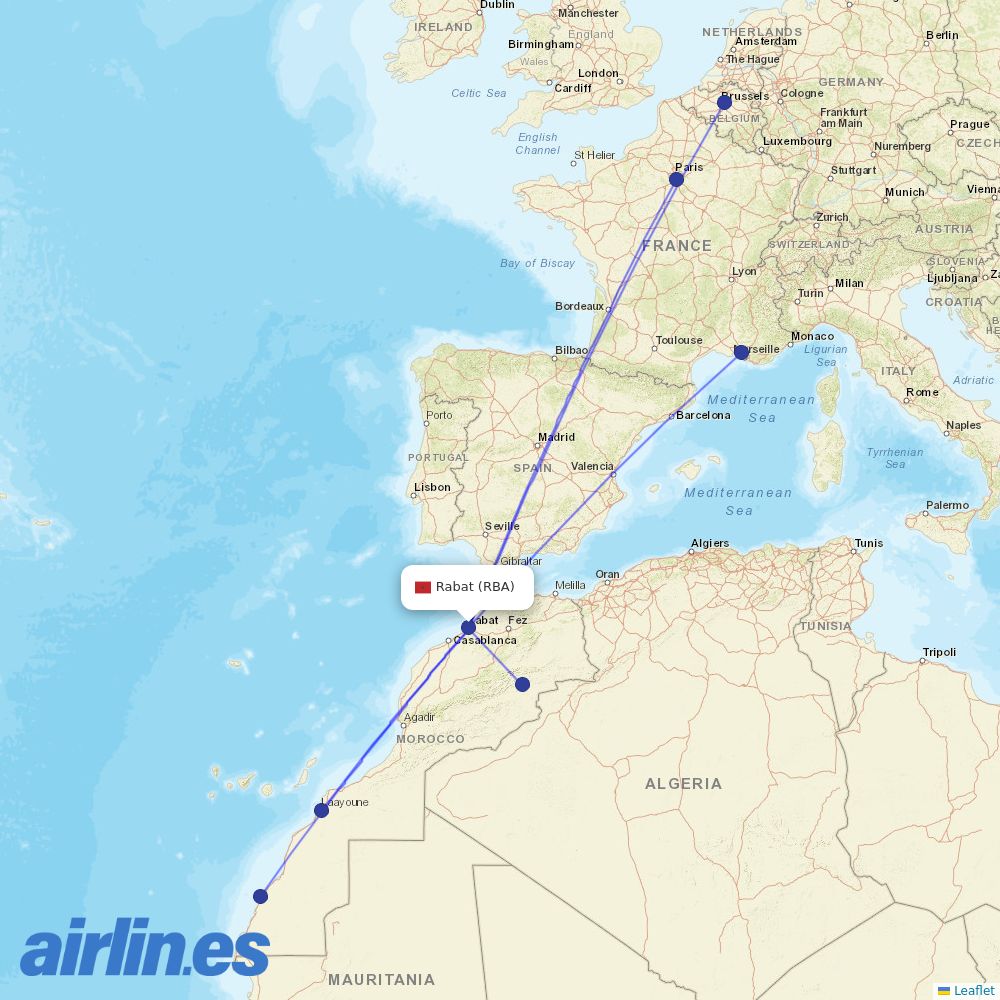 Royal Air Maroc at RBA route map