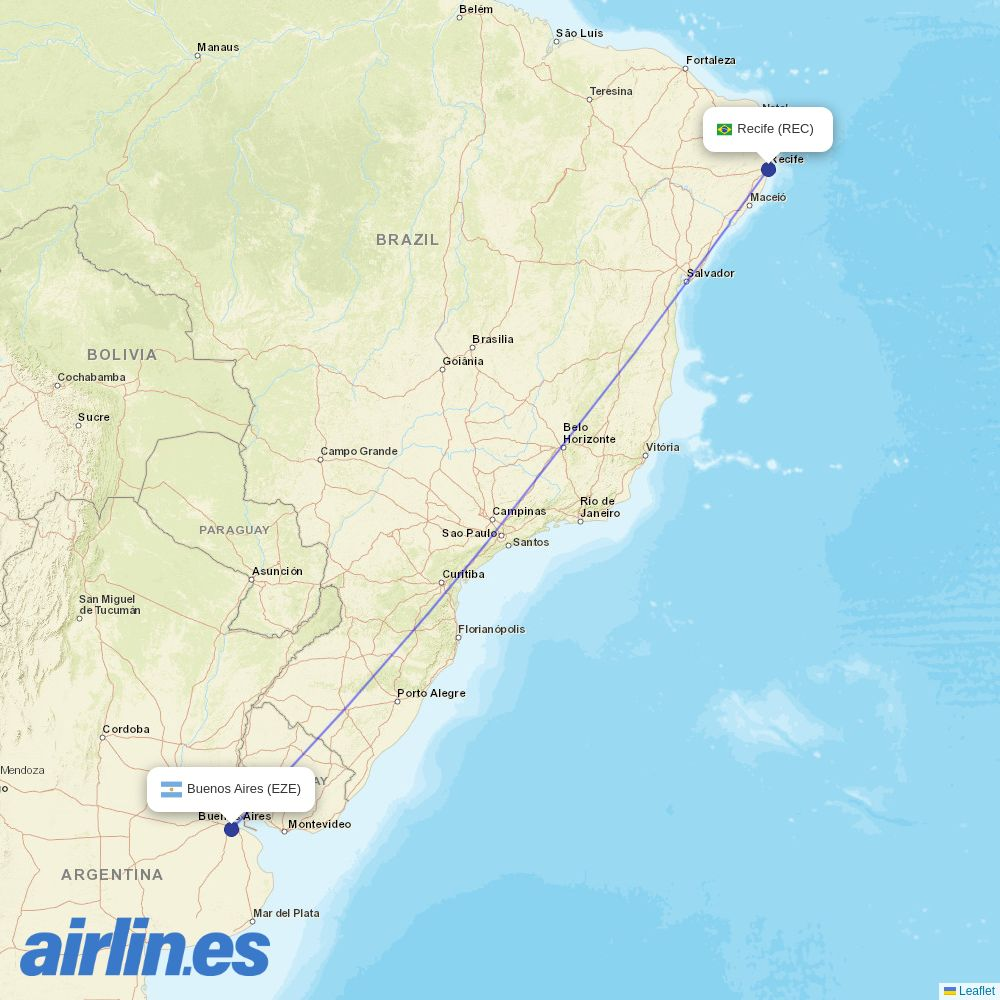 JetSMART from Guararapes destination map