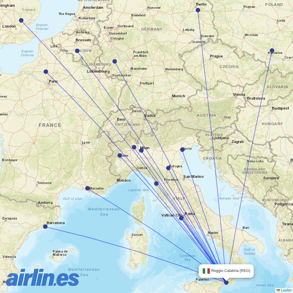 Ryanair from Reggio Calabria destination map