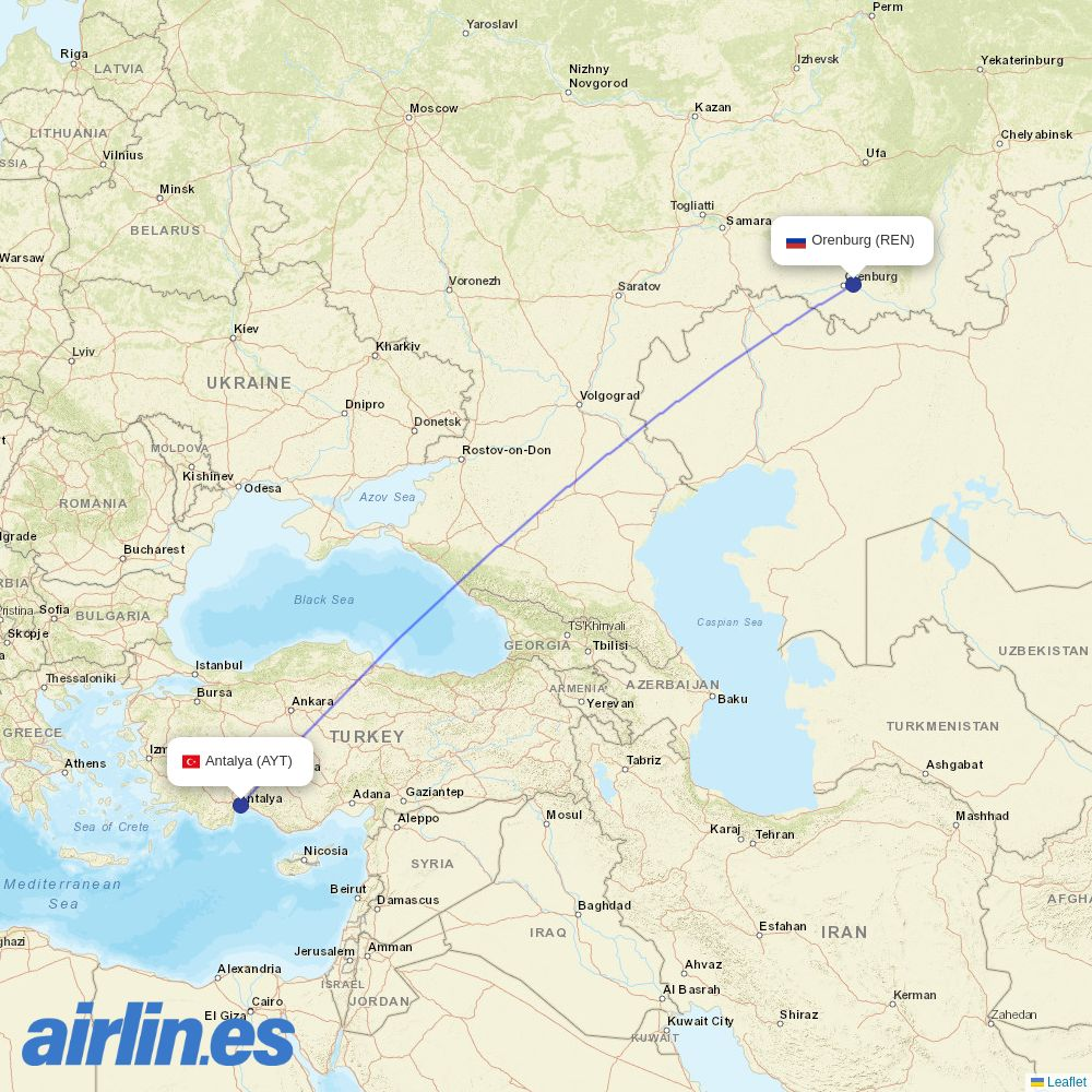 Southwind Airlines from Orenburg destination map