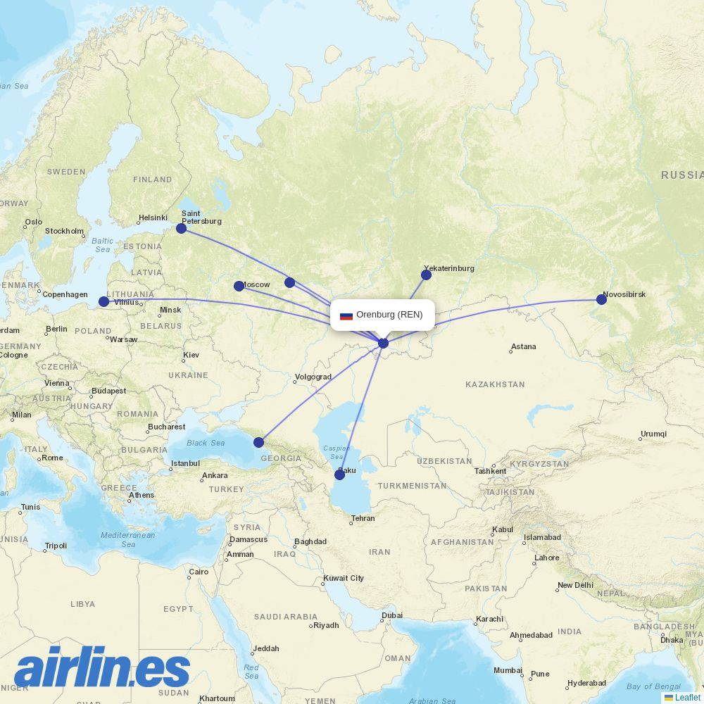 IrAero from Orenburg destination map