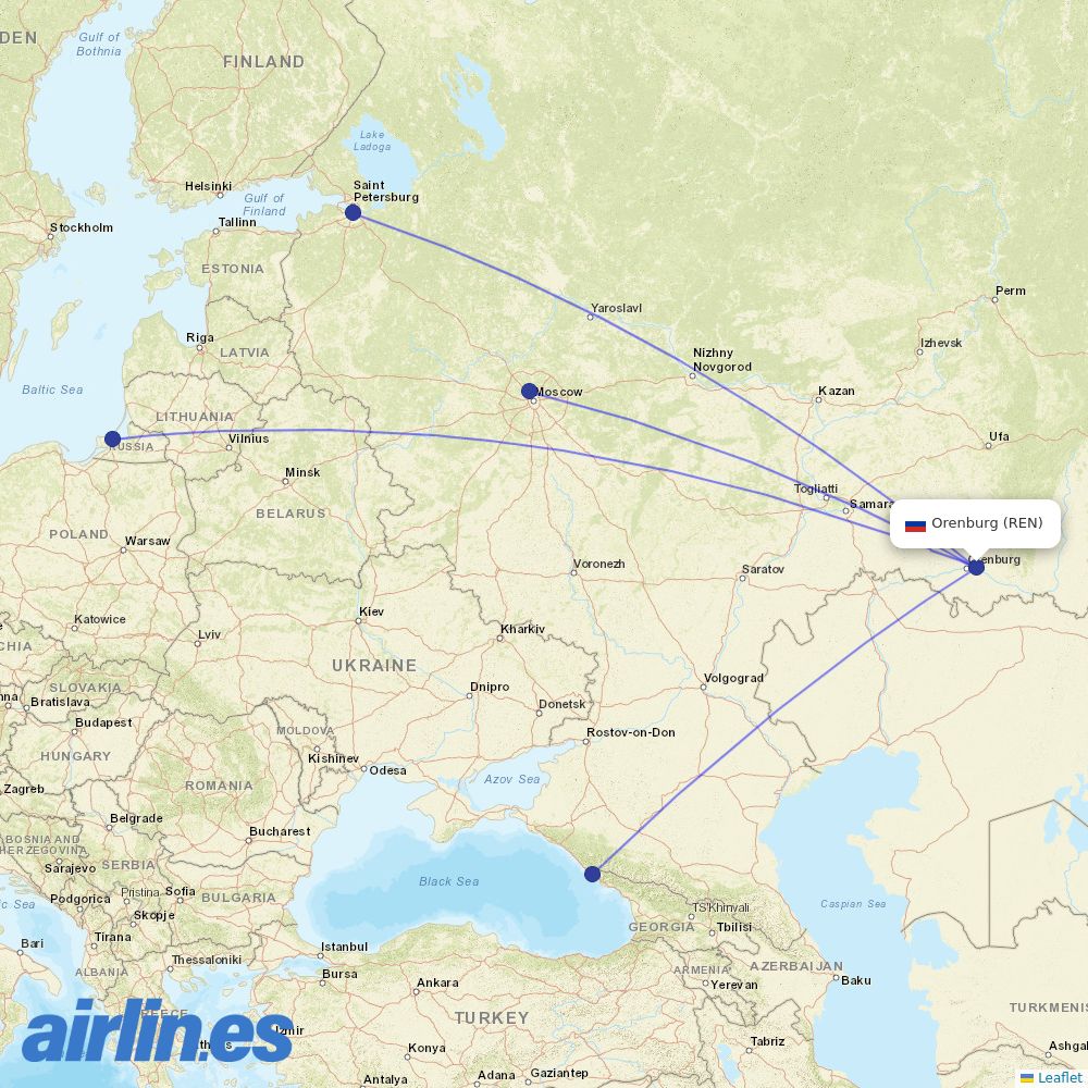 Nordwind Airlines from Orenburg destination map