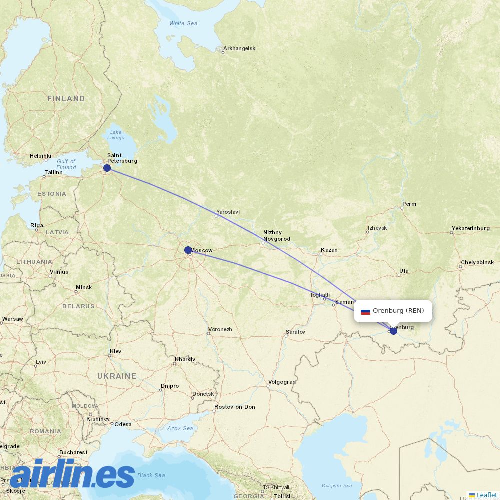 Aeroflot from Orenburg destination map