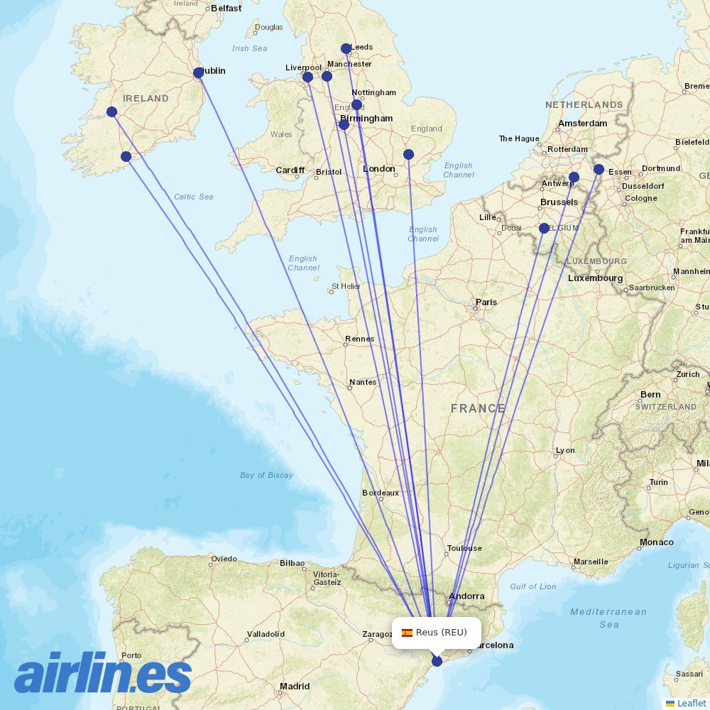 Ryanair from Reus destination map