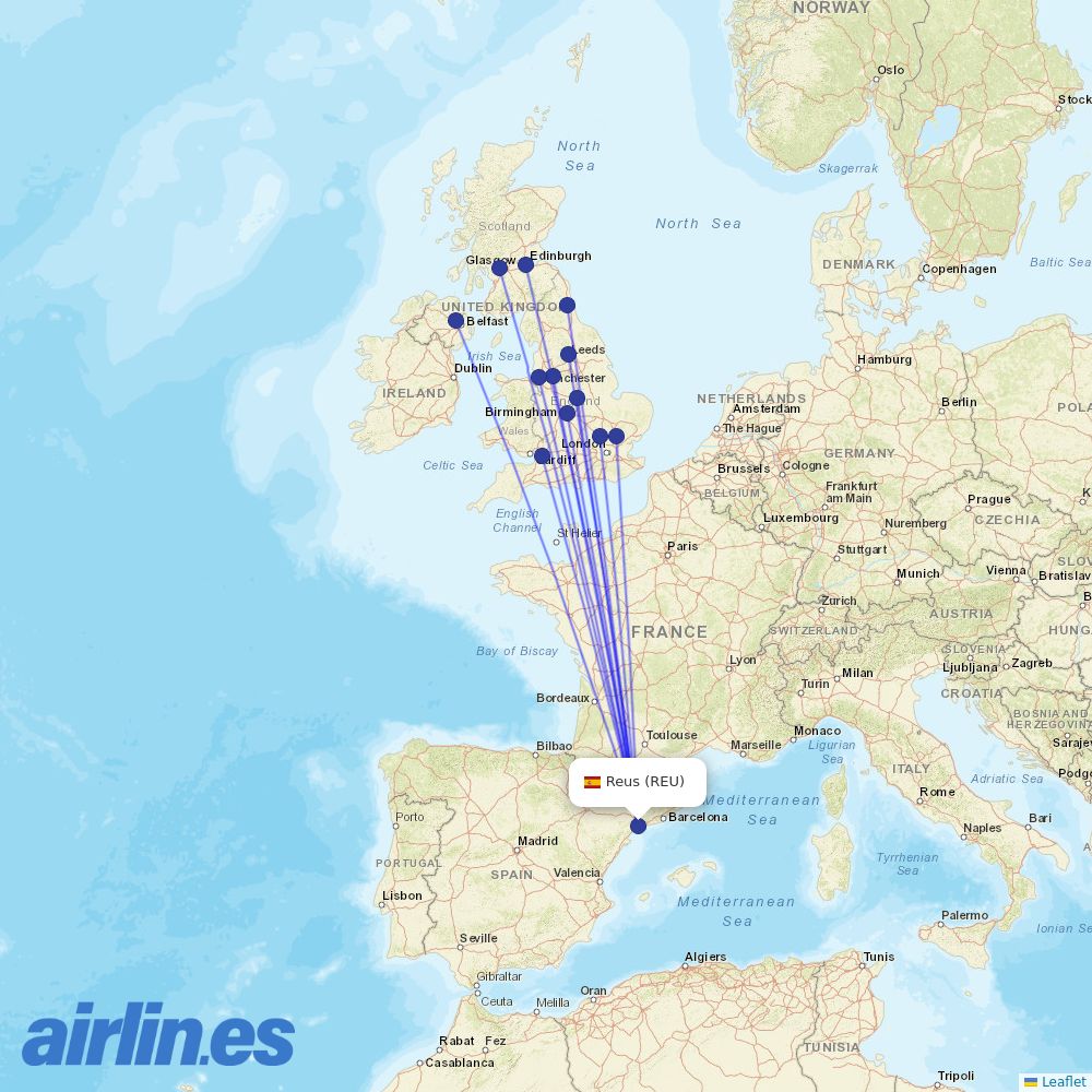 Jet2 from Reus destination map