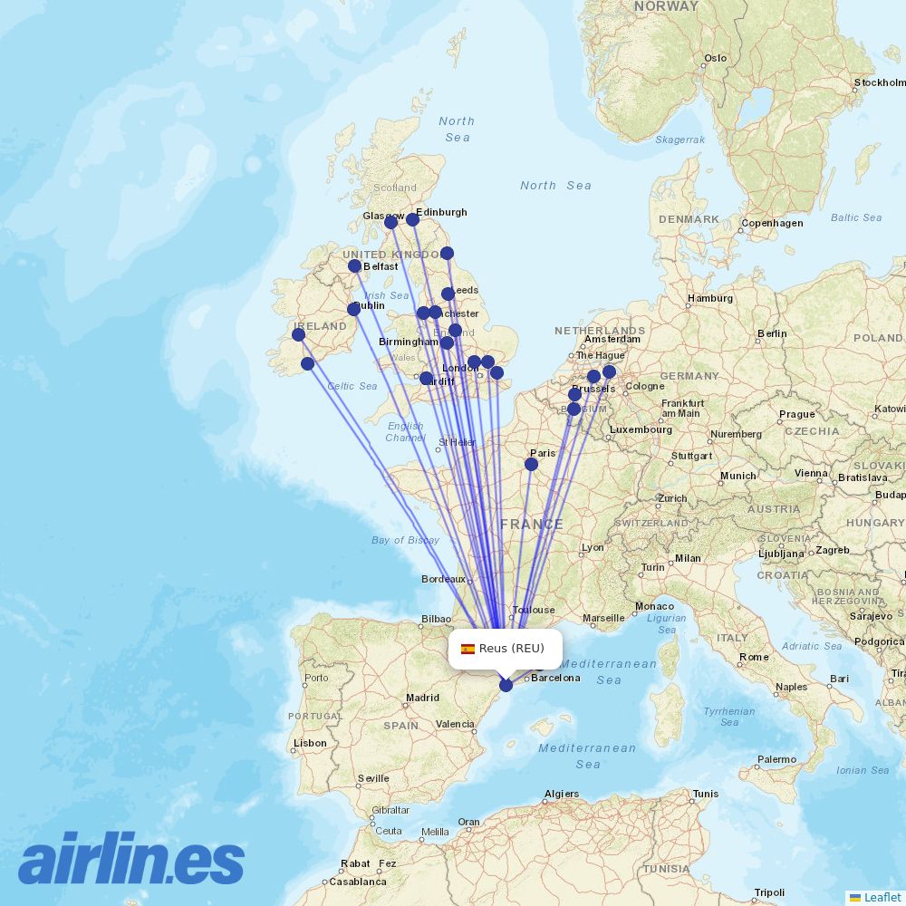 TUI fly Belgium from Reus destination map