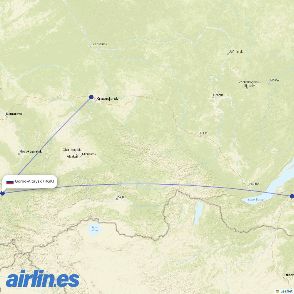 KrasAvia from Gorno-Altaysk Airport destination map