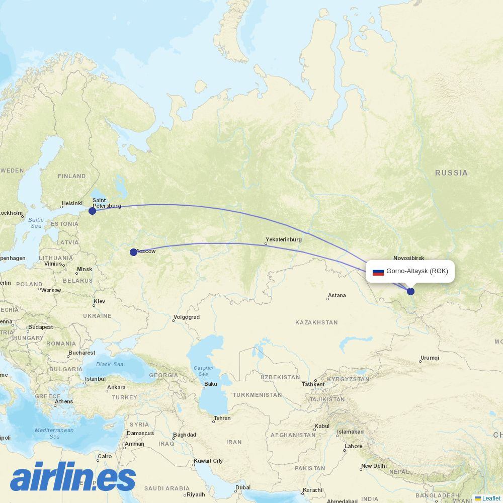 Aeroflot from Gorno-Altaysk Airport destination map
