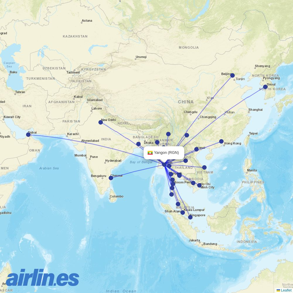 Thai Airways International from Yangon International destination map