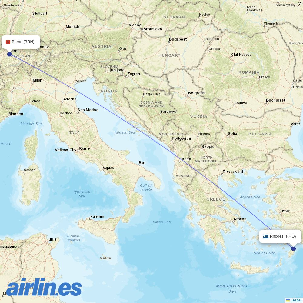 Helvetic Airways at RHO route map