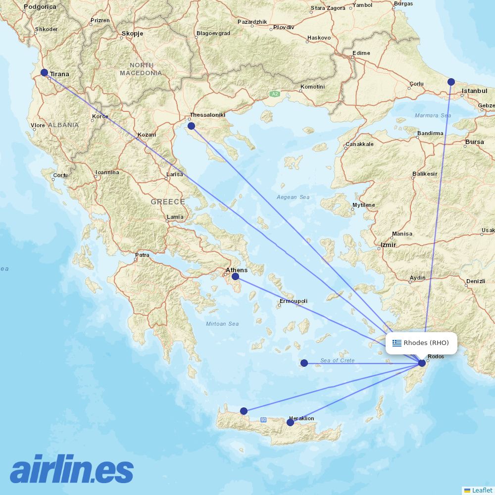 Aegean at RHO route map