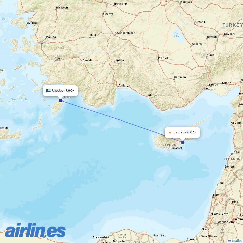 Cyprus Airways at RHO route map