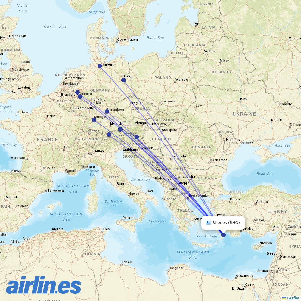 Eurowings from Rhodes International Airport destination map