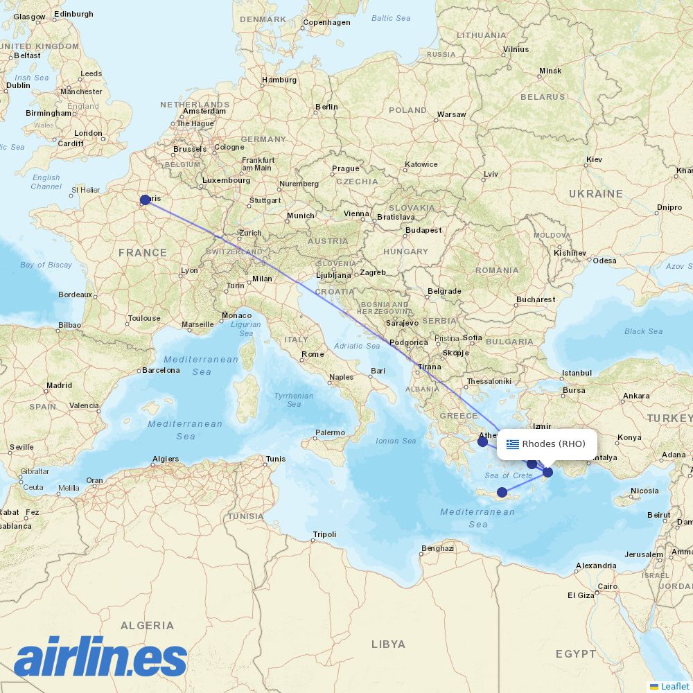 Sky Express from Rhodes International Airport destination map