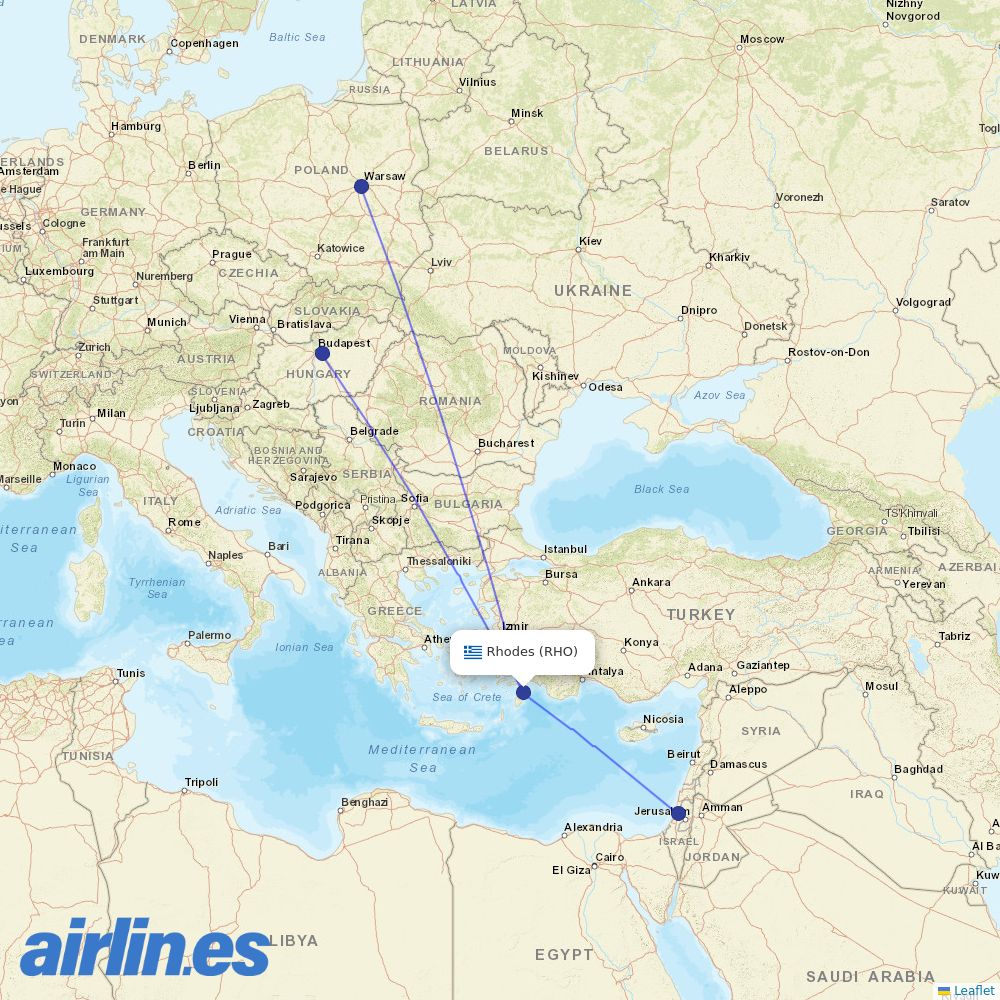 Wizz Air from Rhodes International Airport destination map