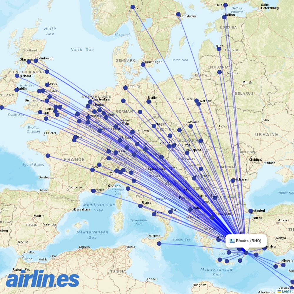 Corendon Airlines Europe at RHO route map