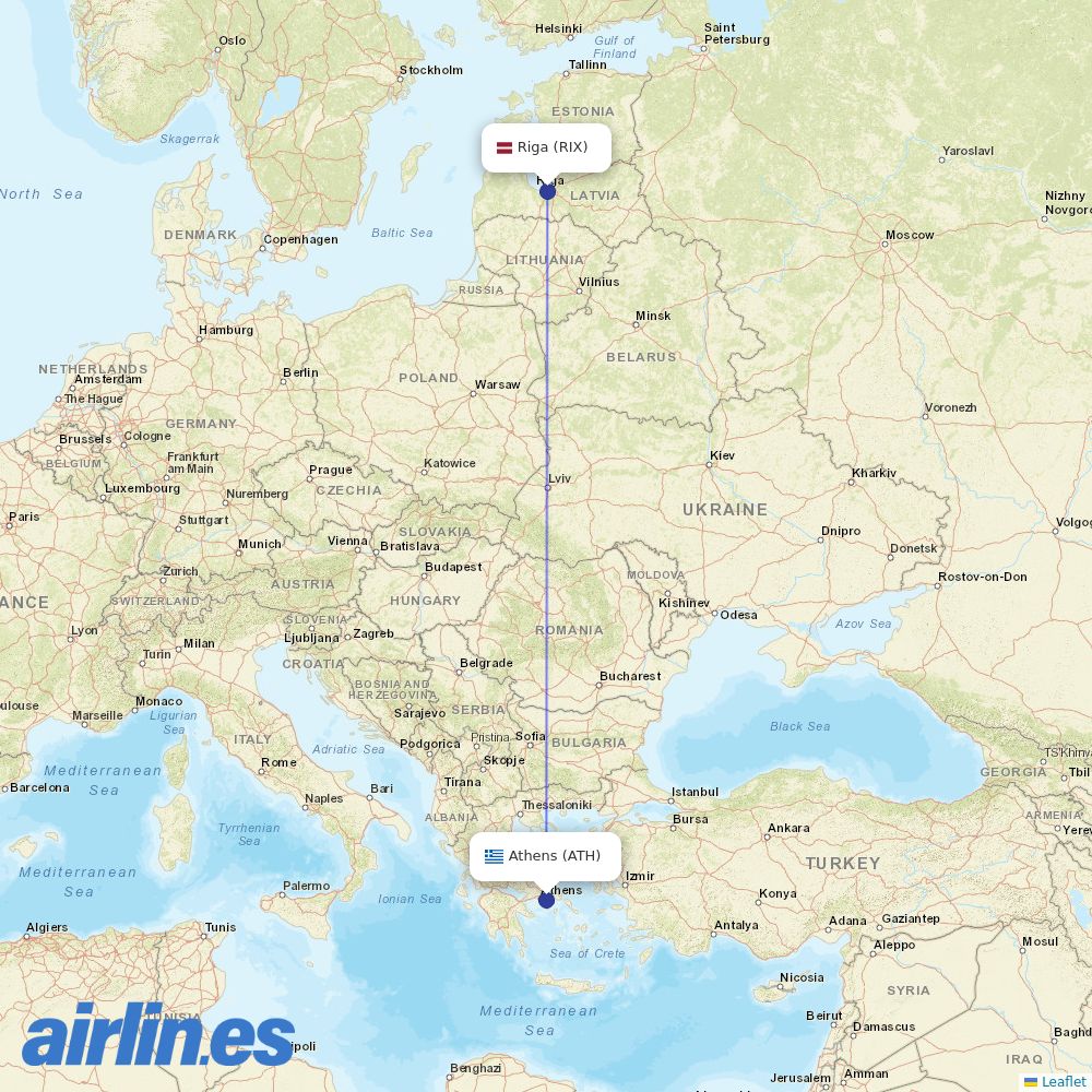 Aegean Airlines from Riga International Airport destination map