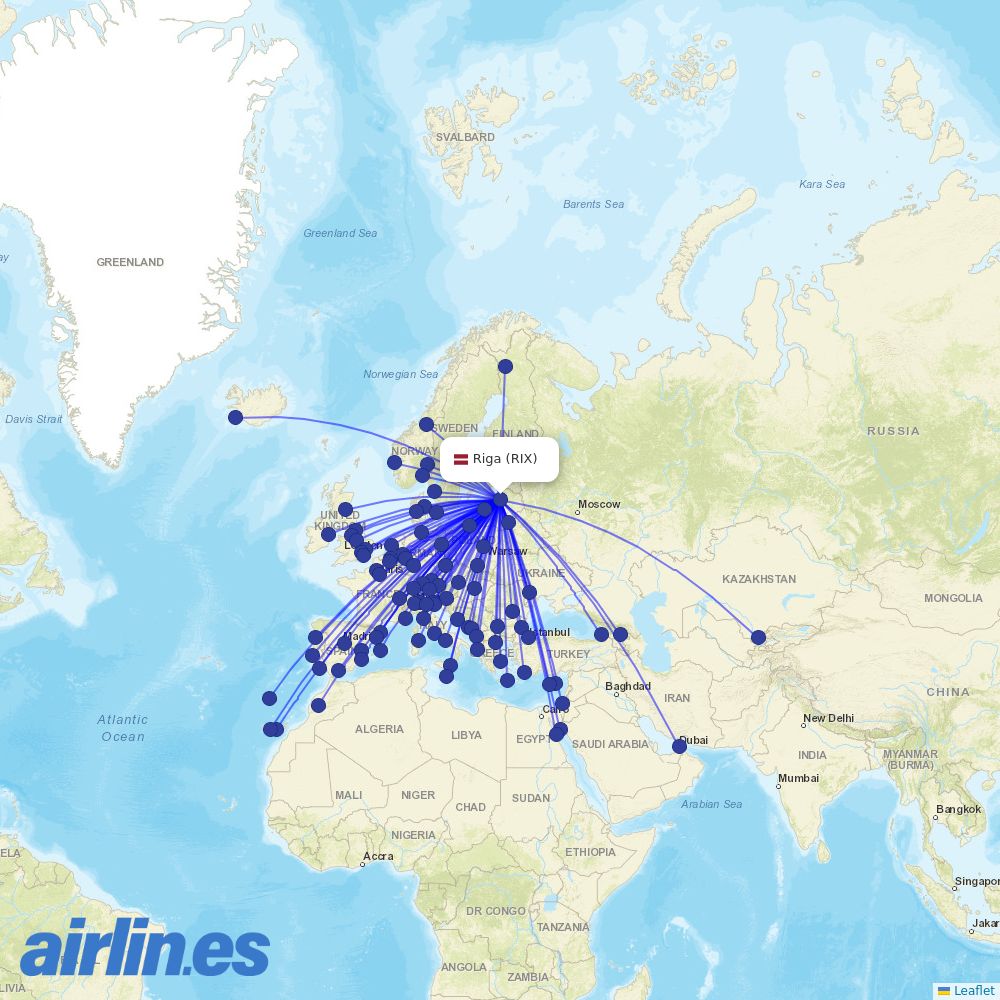 Norwegian Air Sweden at RIX route map