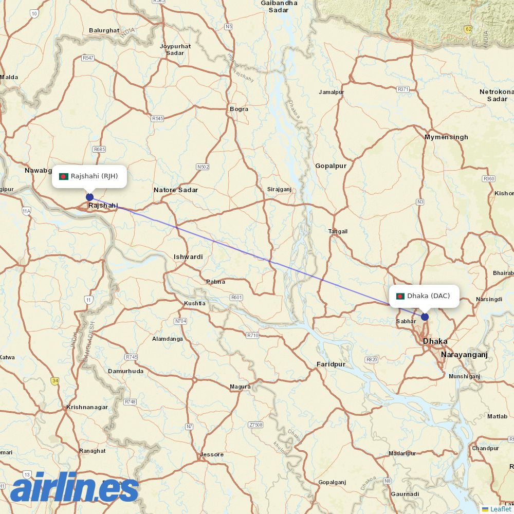 US-Bangla Airlines at RJH route map