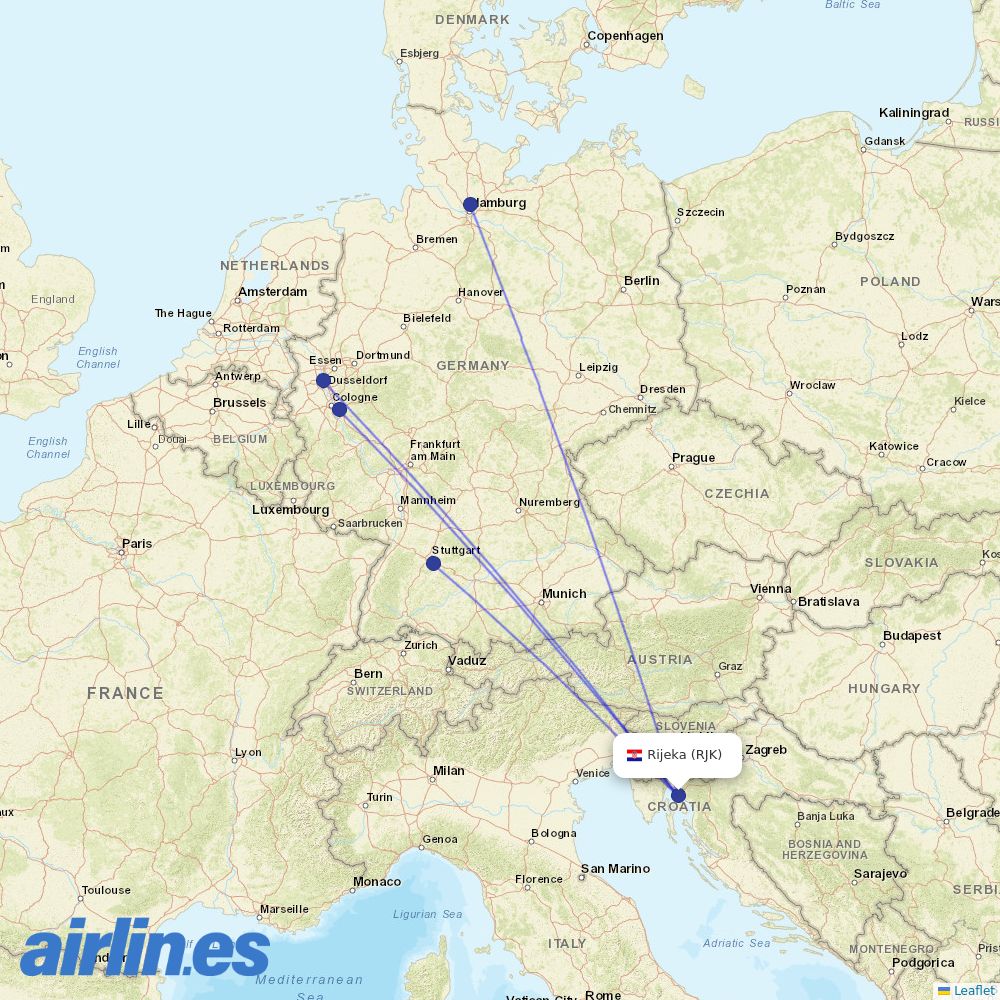 Eurowings from Rijeka destination map