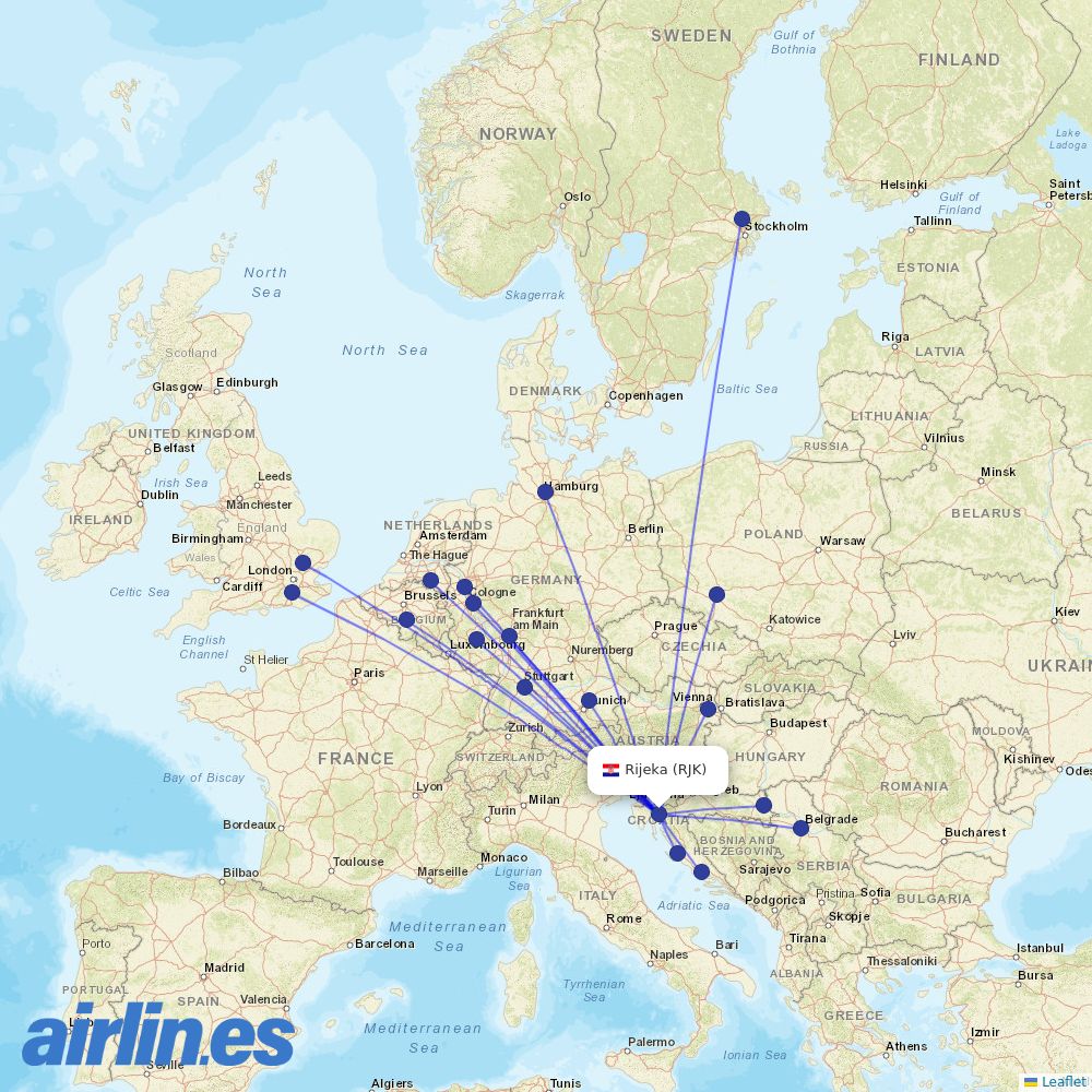 Ryanair from Rijeka destination map