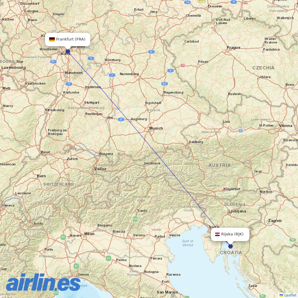 Lufthansa from Rijeka destination map