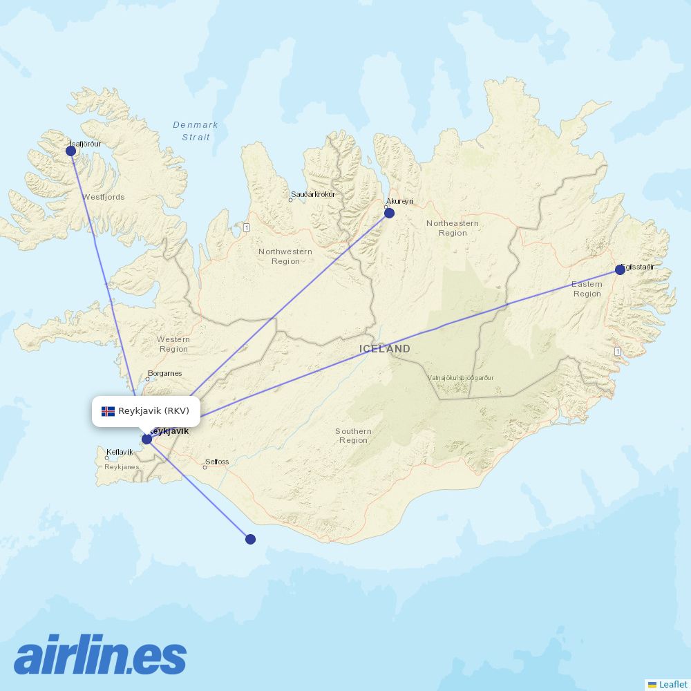 Icelandair at RKV route map
