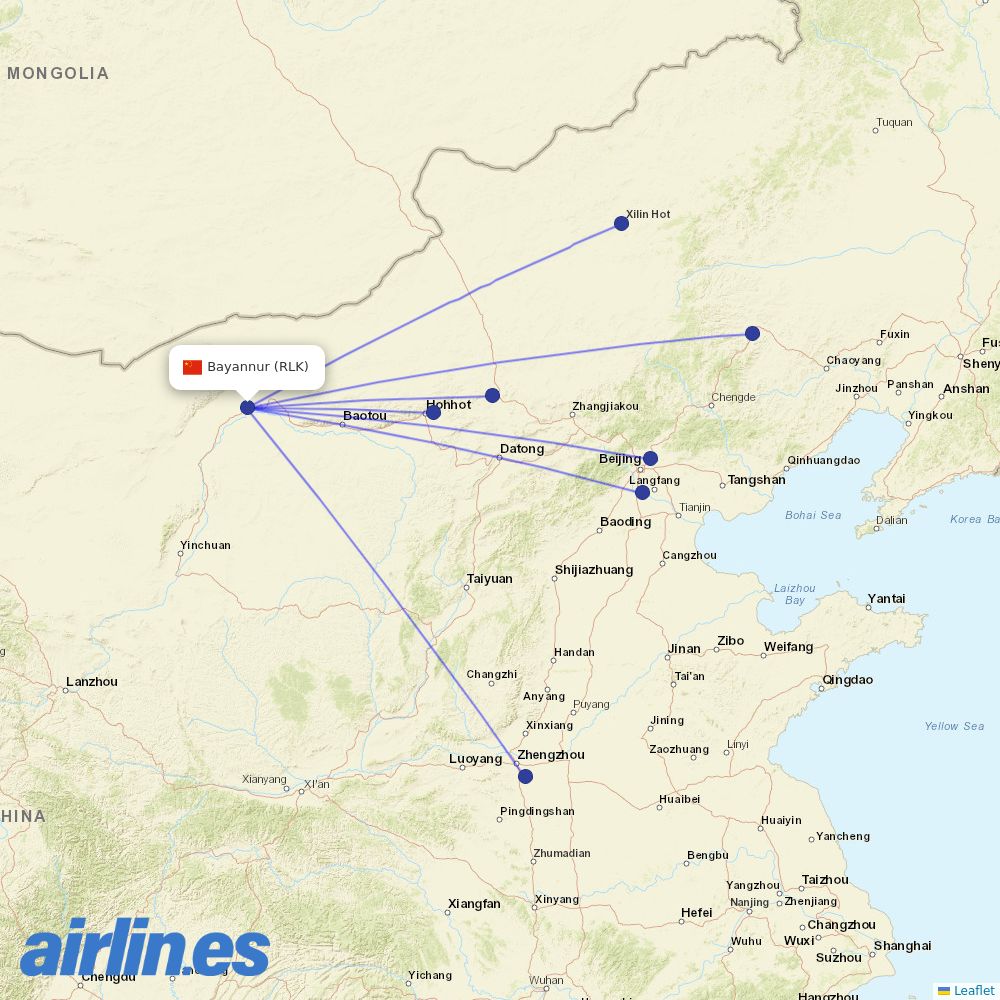 Air China from Bayannur Tianjitai Airport destination map