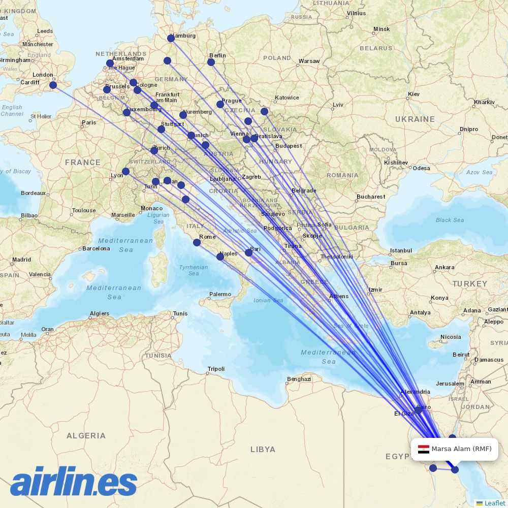 easyJet from Marsa Alam Airport destination map