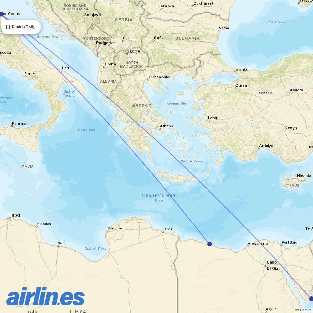 Neos from Rimini destination map