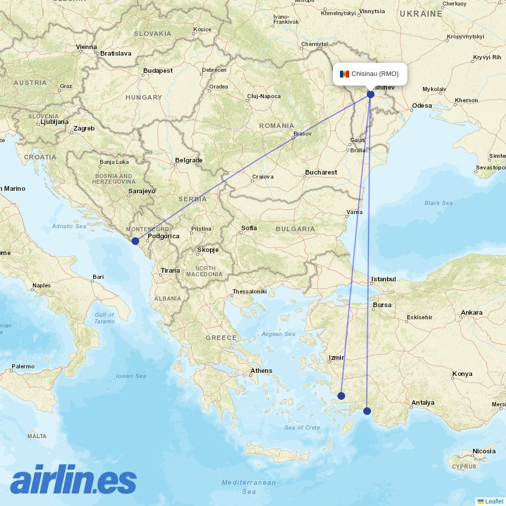 Fly Gangwon from Chisinau International Airport destination map
