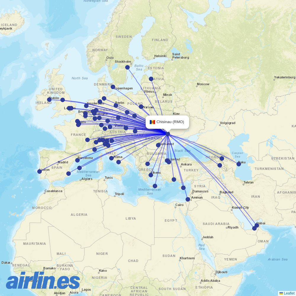 HiSky from Chisinau International Airport destination map
