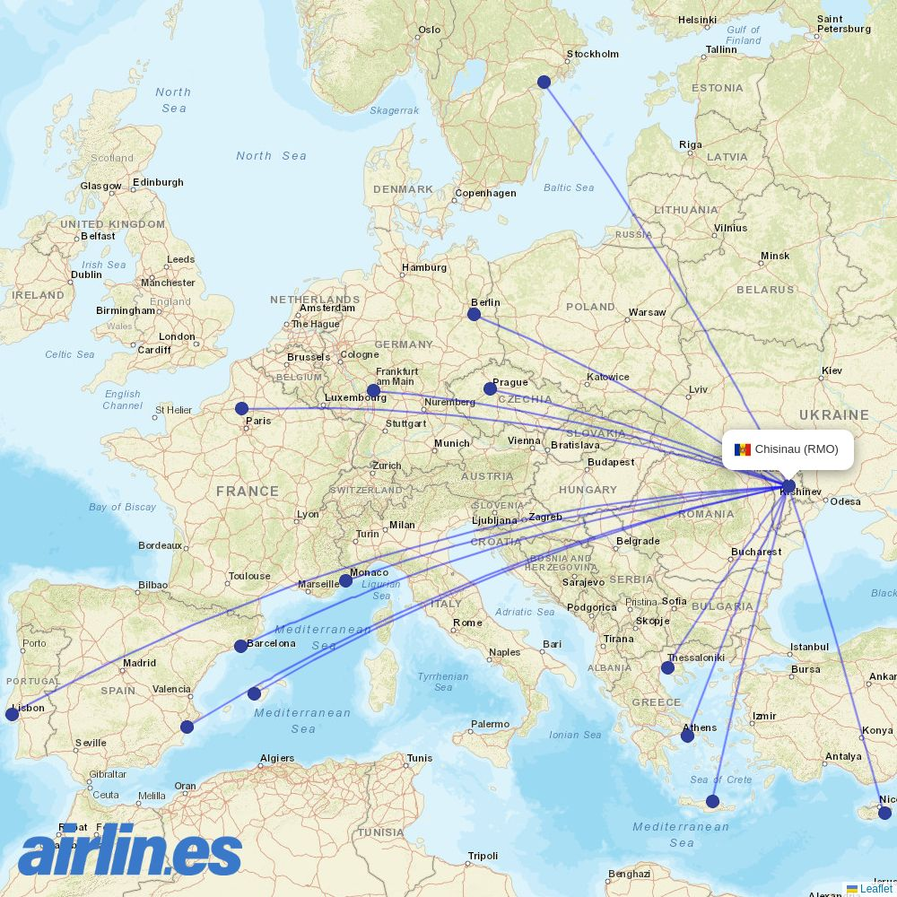 Karinou Airlines from Chisinau International Airport destination map